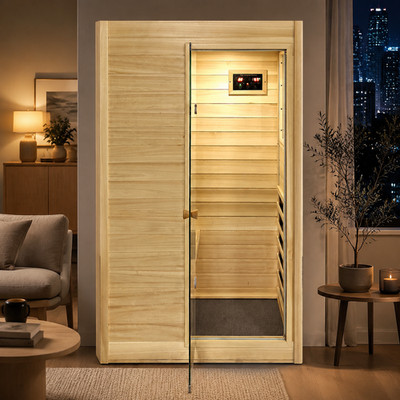 1Person Home Sauna Far Infrared Sauna Right Door Open Poplar Wood Saunas 905W
