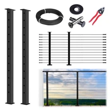 5-10FT Modular Black Cable Railing Kit 42 Inch 2 Level Post Kit Complete Set ...