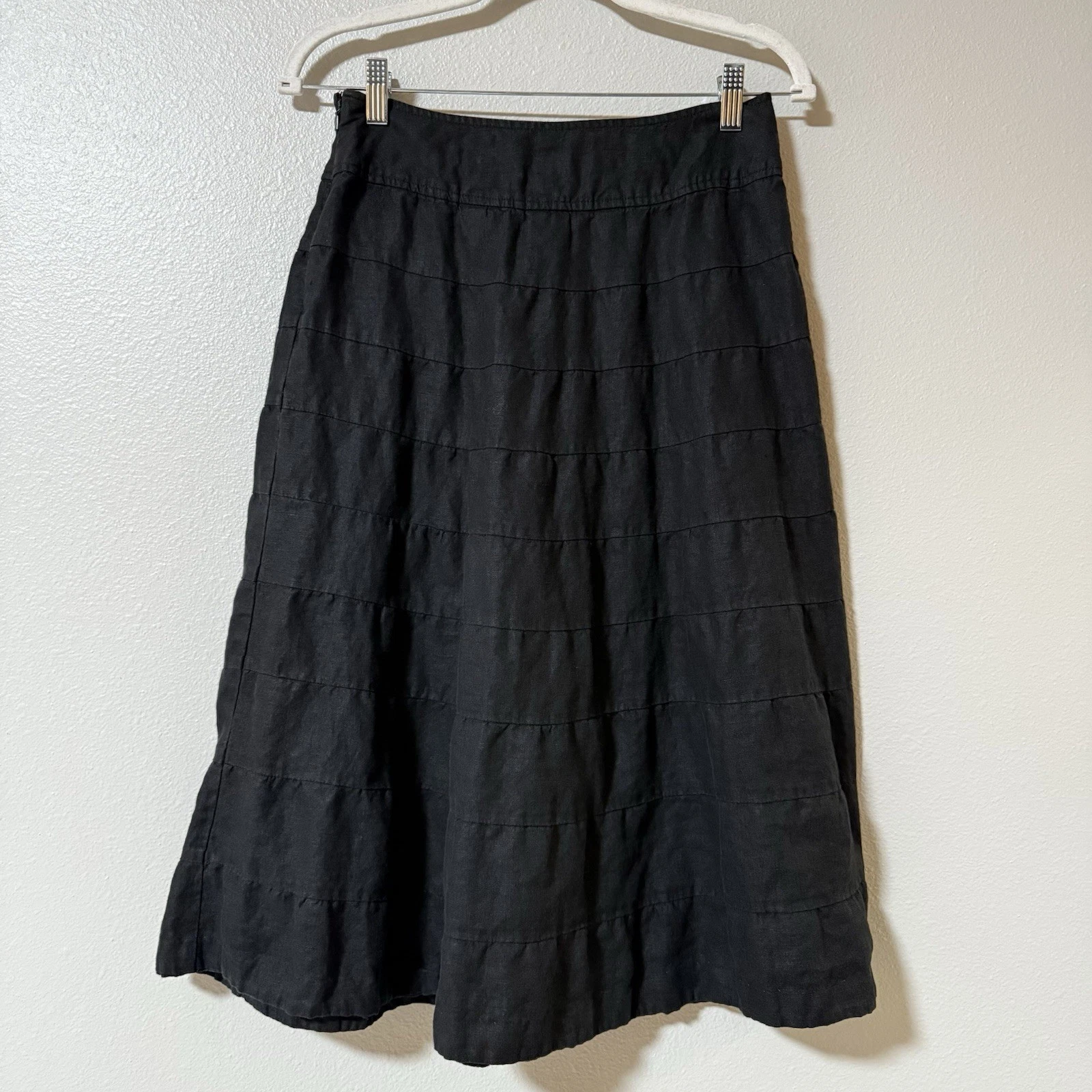 Talbots Women’s Size 4 Black 100% Irish Linen Tiered A-Line Midi Skirt