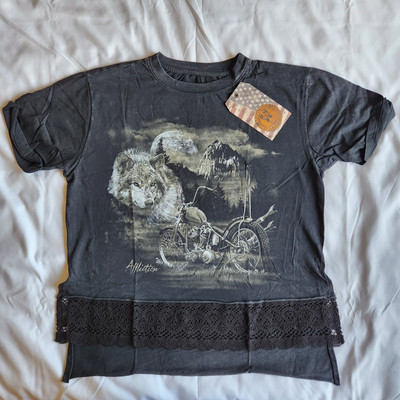 Affliction American Customs Wolf Chopper Biker Black Grunge S Graphic T-Shirt