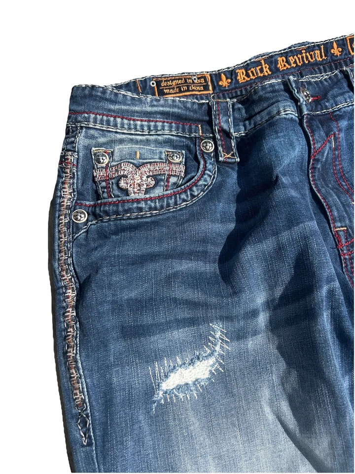 VTG Y2K Rock Revival Ruper Embroidered Jeans Mens Straight Leg Denim - size 40 - Image 2 of 4