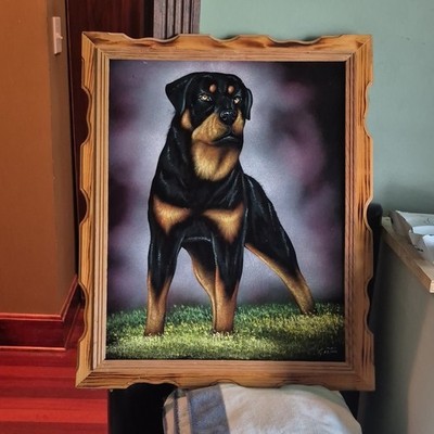 Rottweiler Dog Portrait Framed Picture Wall Art Rustic Wood Frame