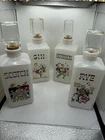 Vintage MCM Milk Glass Liquor Decanter Set Scotch Gin Bourbon Rye Barware 1950s