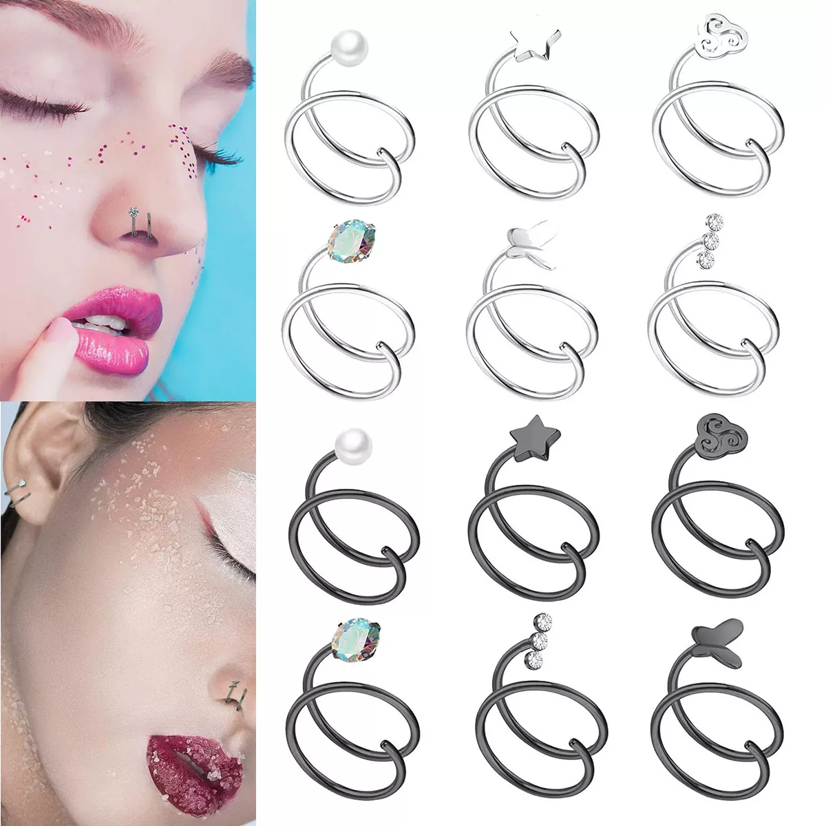 Unisex Double Helix Nose Ring Lip Piercing Nose Hoop Studs Punk Jewelry  Gifts