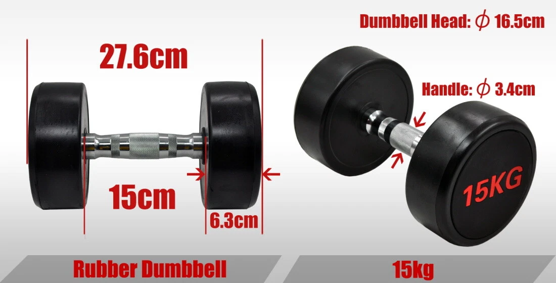 15kg x 2 Commercial Grade Rubber Coated Dumbbell Hand Weight - Rubber Dumbbell