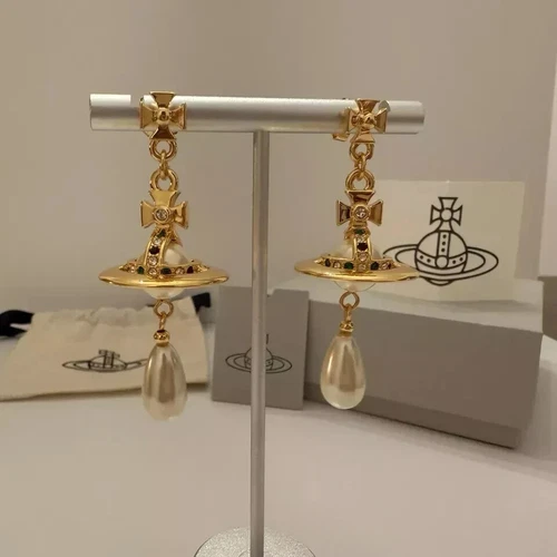Vivienne Westwood Orb Pearl Drop Earrings Gold Tone With box Birthday Gift AU - Picture 2 of 6