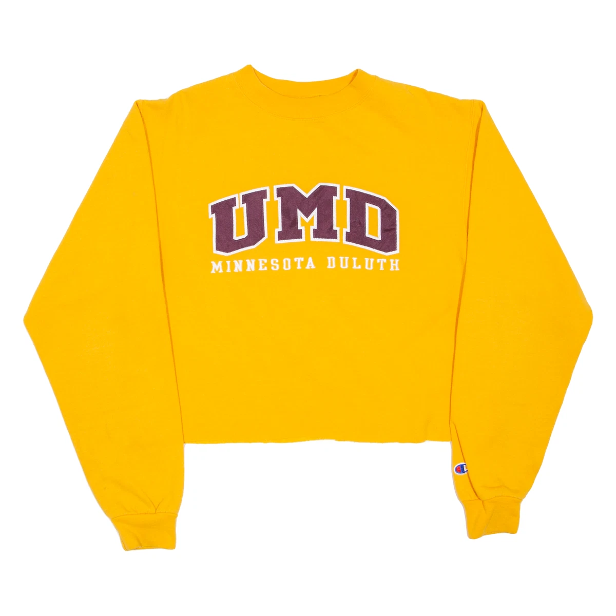 CHAMPION Cutoff Cropped UMD Minnesota Duluth USA Sweatshirt Yellow Womens S  | eBay