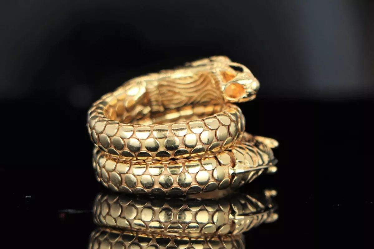 5 200 John Hardy 18K Yellow Gold Naga 2 Dragon Dot Coil Bypass Wrap Ring Band 7