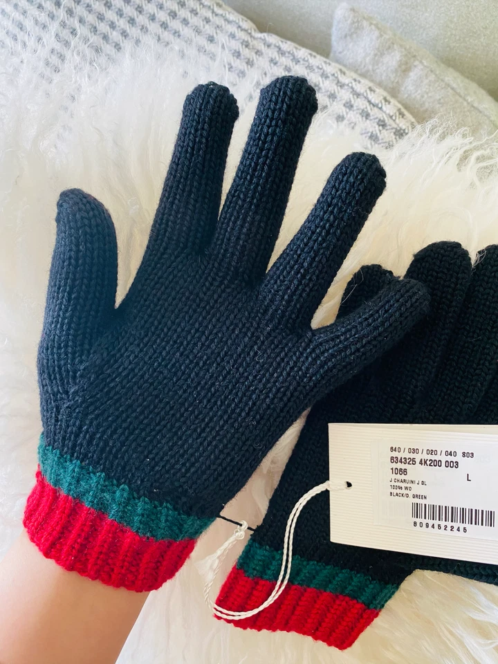 NUEVO CON ETIQUETAS Guantes Gucci 100% Lana Adolescente Talla L 160/70mm Hechos en Italia |Funciona para Adultos S Foto 3 de 4