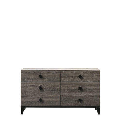 Acme Furniture 15"Dresser Hi-Quality Faux Marble Top + Rustic Gray Oak 6-Drawer - Picture 4 of 7