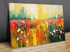 Spring Field Abstract Art Dripping Art happy Vibes mounted canvas print