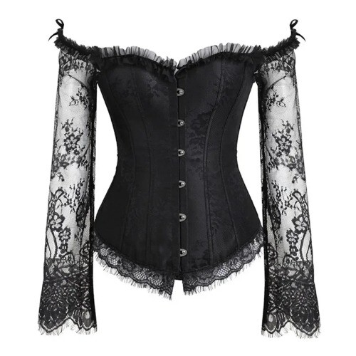 Corset Top With Sleeves Lace Up Corset and Bustier With Long Sleeve Lace Up-image