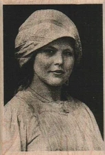 Smiling Scarf Lady Photo/ATC 2 1/4 x 3 1/4" Rubber Stamp, Ladies Stamp, Woman 