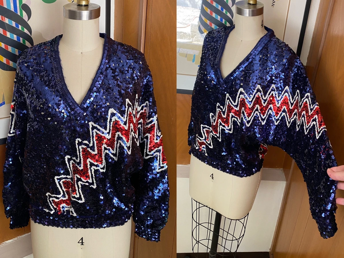 I. Magnin Harry Acton for Party Collectibles Sequin Sweater blue