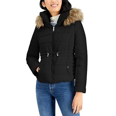 Maralyn Me BLACK Women's Juniors' Faux-Fur-Trim Hooded