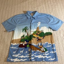Vintage Disney Store Surfing Hawaiian Style Shirt Men's M Cotton Mickey Mouse