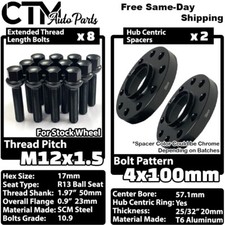 2x 20mm Thick 4x100 57.1mm Cb Wheel Spacers Black 12x1.5 Ball Bolts Fit Vw Audi 2x 20mm Thick 4x100 57.1mm Cb Wheel Spacers Black 12x1.5 Ball Bolts Fit Vw Audi