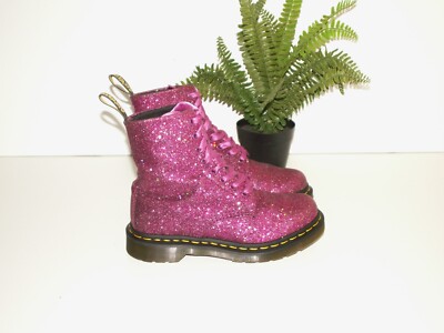Pink 1460 Women's Chunky Glitter Lace Up Boots Pink Glitter