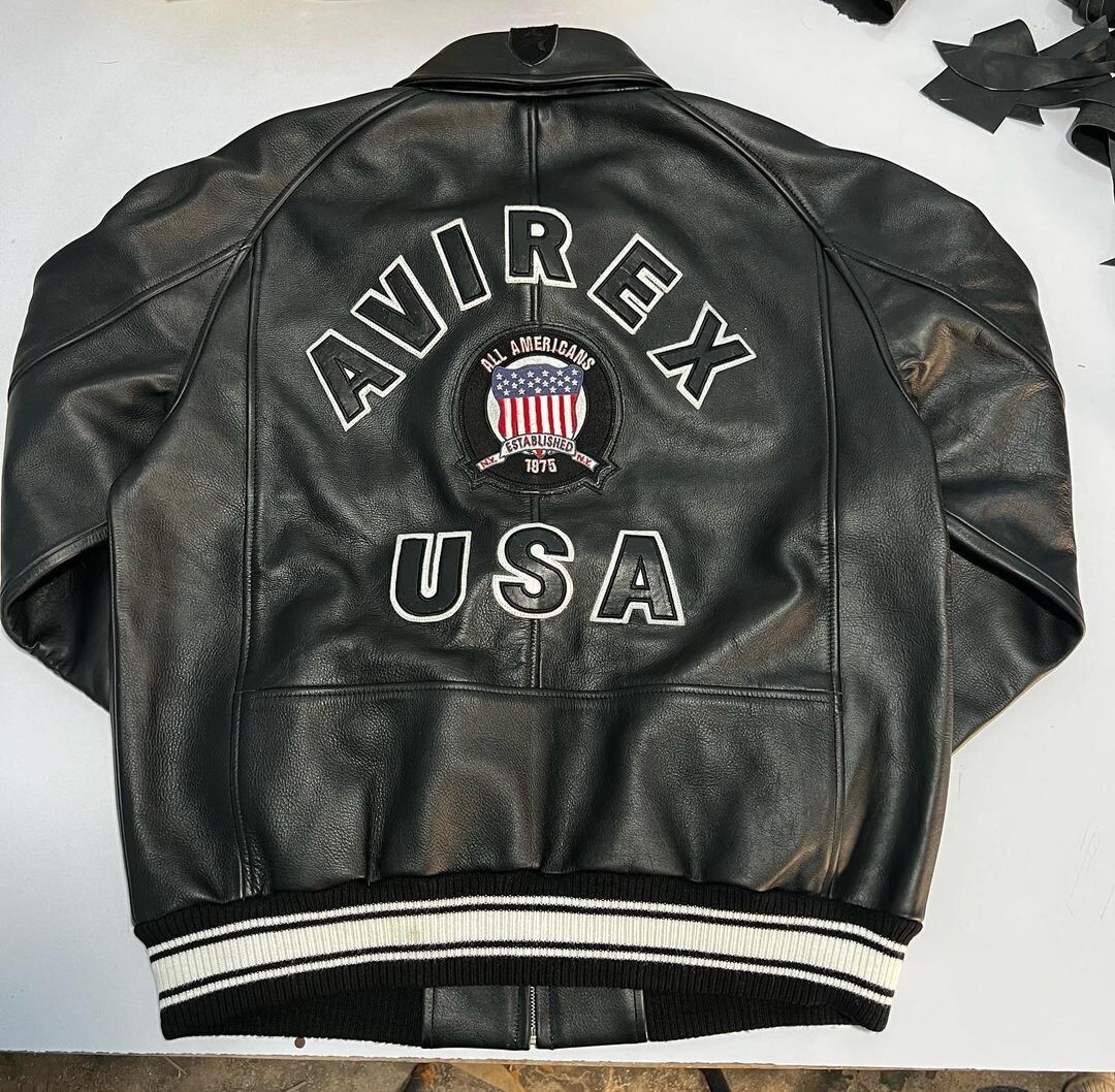 Mens Avirex Black Leather Jacket Bomber Jacket Black USA