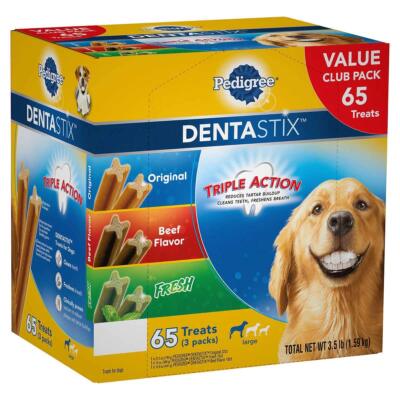 PEDIGREE DENTASTIX Dog Treats 3.5 lb Pack 65 Dental Chews 3 Flavors