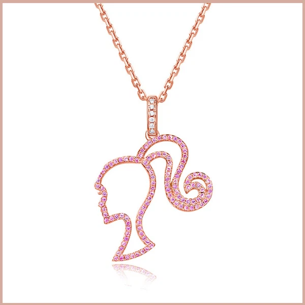 Classic Barbie Head Pattern Hollow Necklace Women s Jewelry 925