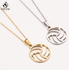 Volleyball Pendant Necklace - Small Round Ball Pendant Sports Necklaces Jewelry