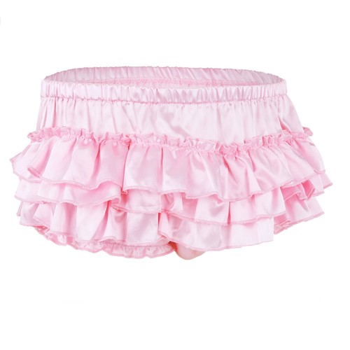 Men's Sissy Silky Satin Frilly Crop Top and Ruffled Bloomers Skirted Panties - Picture 21 of 90