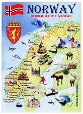 Norway Graphic Map and Attractions Souvenir Fridge Magnet 2.5" X 3.5"