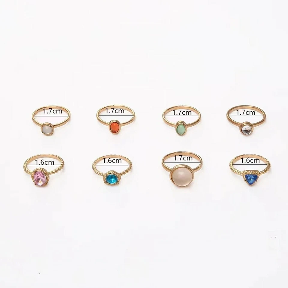 Juego de 8 piezas de anillos retro de oro para dedos valor color ópalo boho nudillos joyas 0782 Foto 2 de 4
