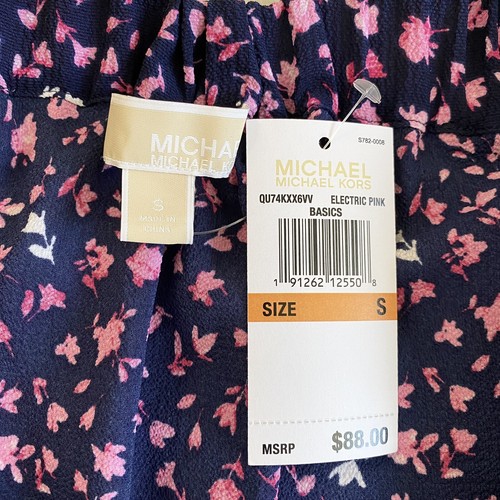 Michael Michael Kors Off The Shoulder Peasant Top NEW size Small Navy floral $88 - Picture 4 of 5