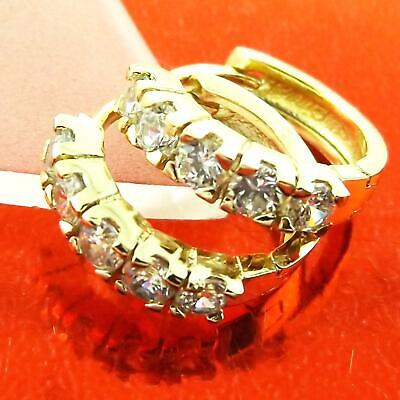 Earrings Huggie Hoop Real 18k Yellow G/F Gold Antique Diamond Simulated Design 