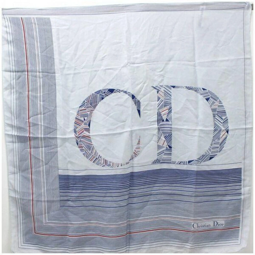 Christian Dior écharpe carrée en soie 25x25 pouces motif logo en soie bleu