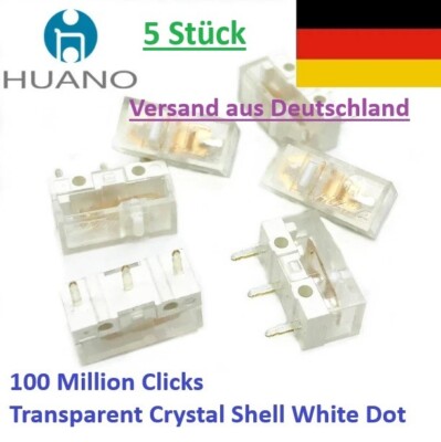 ***Versand aus Deutschland*** 5x Huano Transparent Shell White Dot Mouse Switch