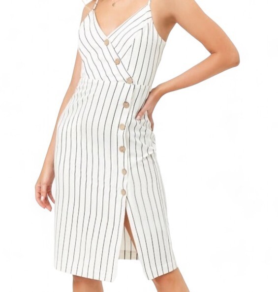 Forever 21 Womens Striped Asymmetrical Button-Front Cami Dress Size M
