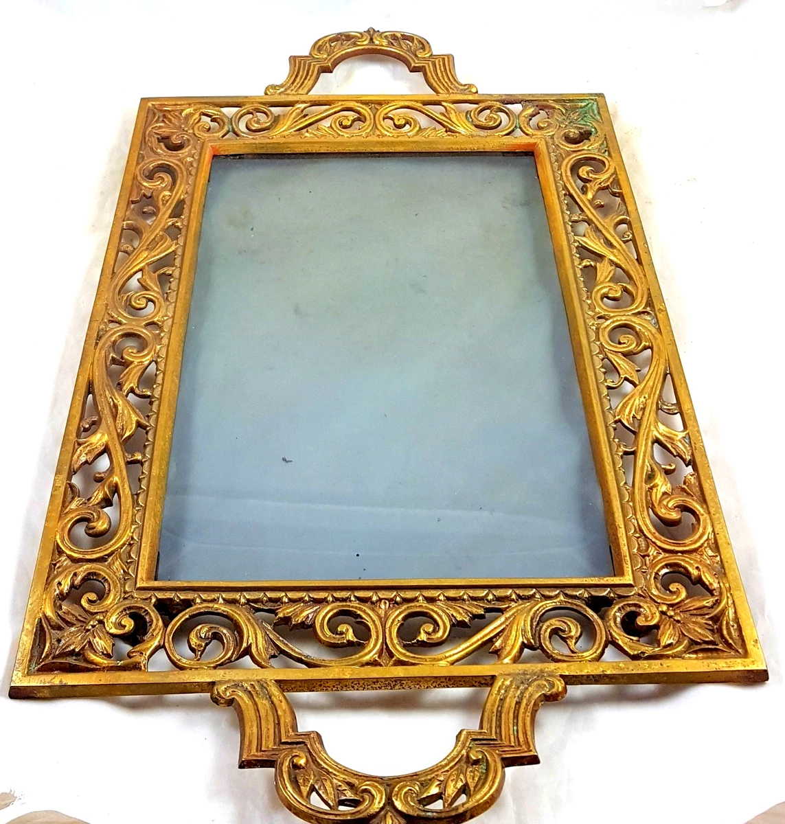 Frankreich antike 1840 vergoldetes Bronze tablett 60 cm Milchglas