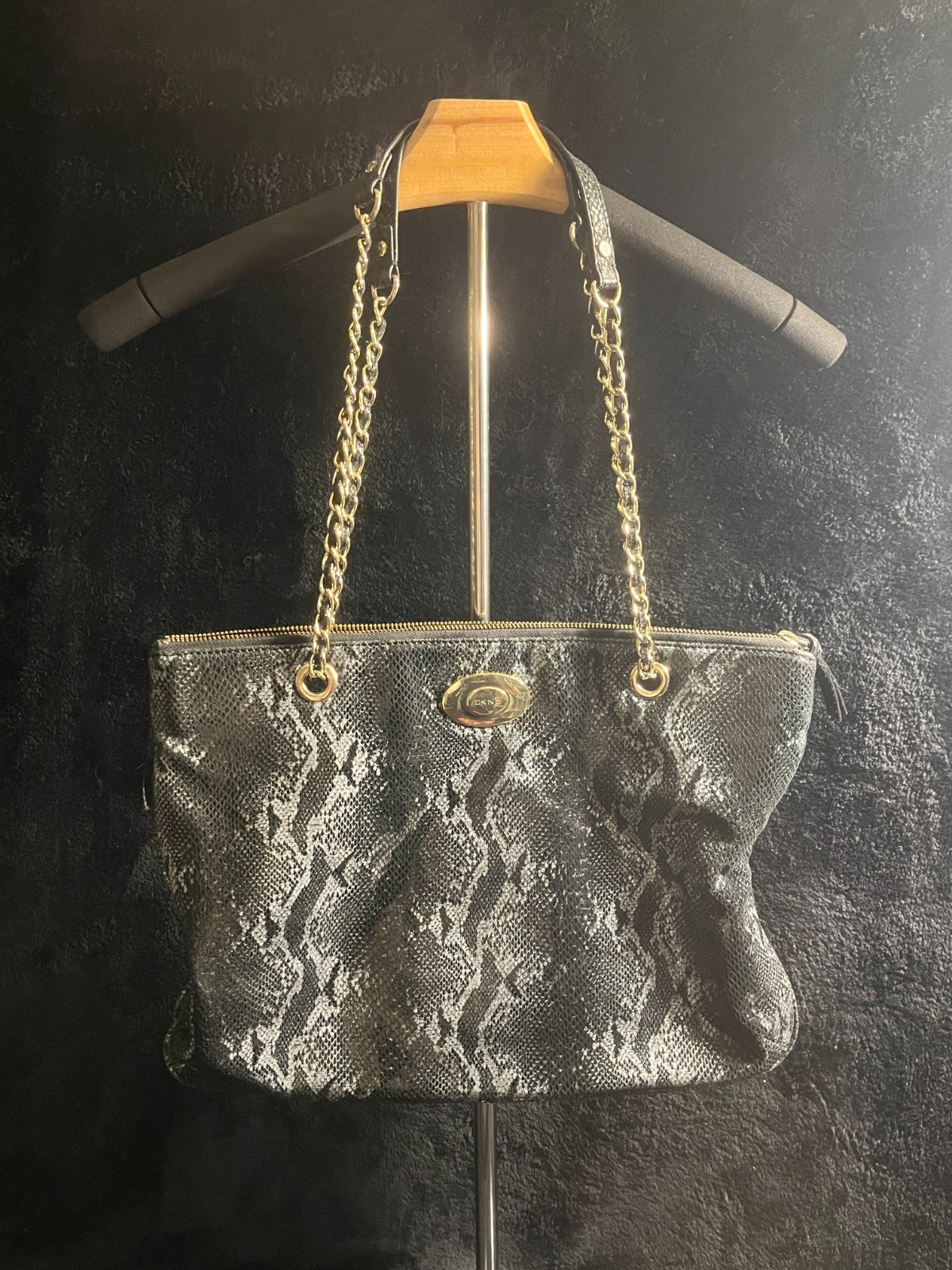 DKNY Black Leather Shimmer Python Print Convertib… - image 1