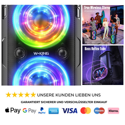 W-KING Bluetooth Lautsprecher 180W Peak 80W 105dB