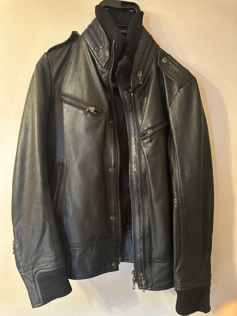 SHELLAC Leather Rider Jacket Men's Size 46 Black Vint… - Gem
