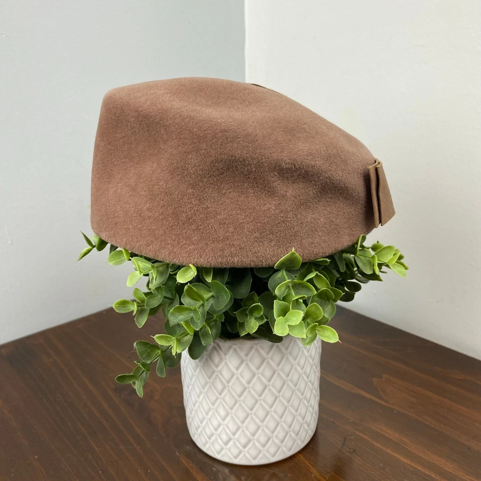 De colección Carson Prairie Scott Marrón Flor de Melocotón Marrón Terciopelo Boina Sombrero Lazo Medio Foto 4 de 4