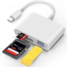 USB C SD Card Reader for iPhone 15 16 iPad Mac 3 in 1 USBC Memory Trail Camer...