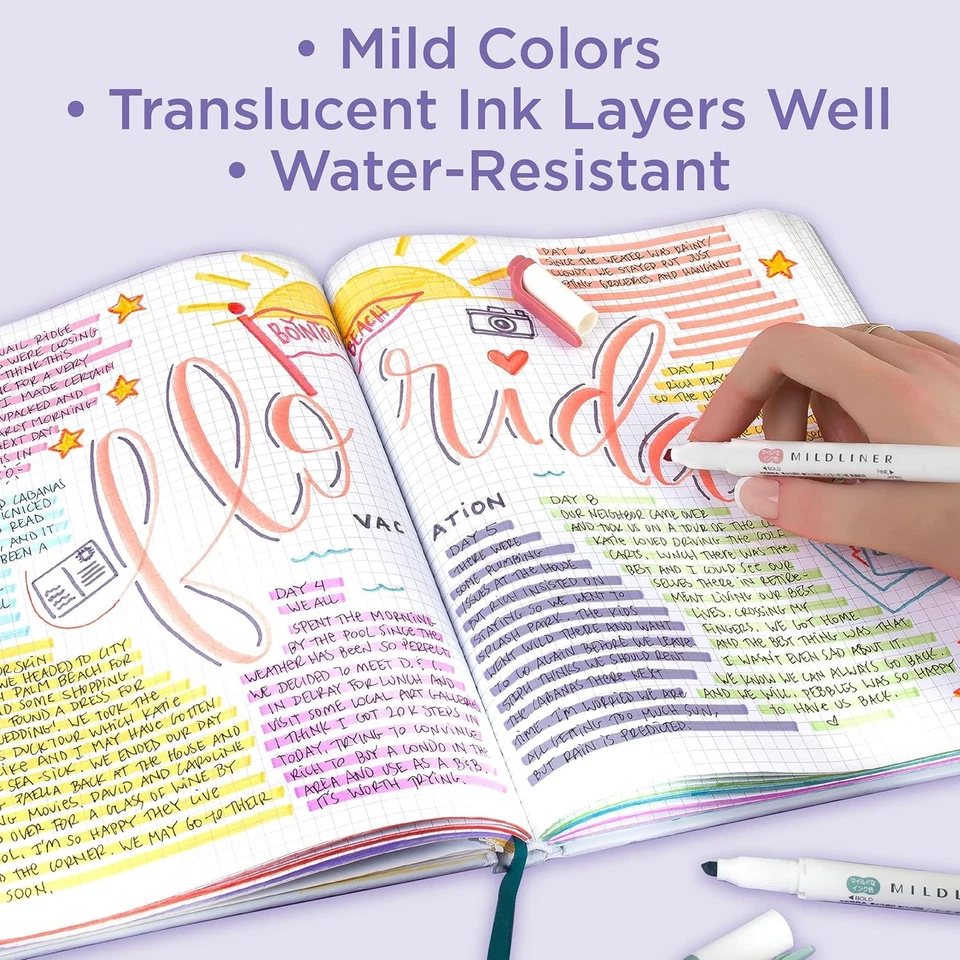 Ручка-зебра Mildliner двухсторонняя 5 штук (упаковка из 1), флуоресцентная A - Изображение 4 из 4