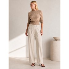 NEW Quince Womens Stretch Crepe Pleated Wide Leg Pants Sand Size 10 Trouser NWT
