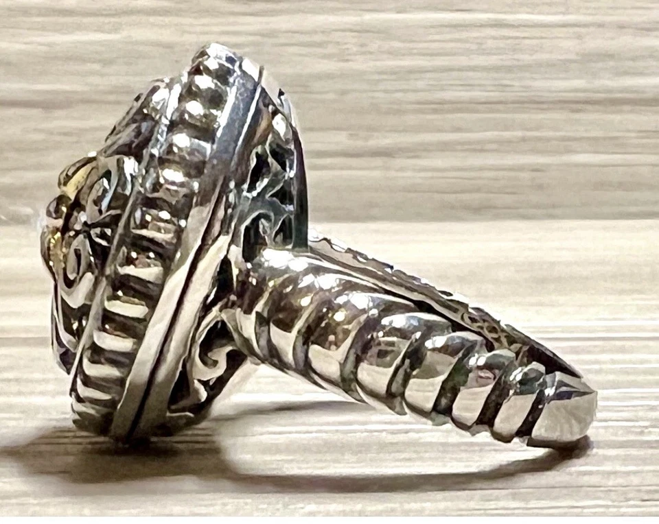 Designer Signed AE Sterling Silver & 14K Yellow Gold Filligree Ring, Size 7 - Image 3 of 4
