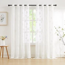 White Lace Curtains 84 Inches Long Cloud Embroidery Window Drapes for Living ...