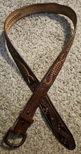 Hecho En Mexico Hand Tooled Stamped Braided Leather Belt Approximately 45 Inches