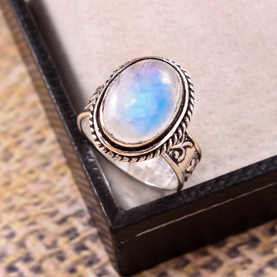 925 Sterling Silver Rainbow Moonstone Gemstone Jewelry Ring (US All Size) - Image 2 of 3