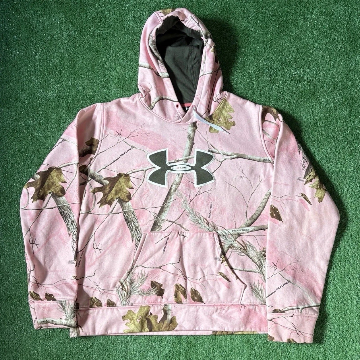 Under Armour Pink Camouflage Hoodie Sweatshirt Womens XL Pockets Drawstring Camo