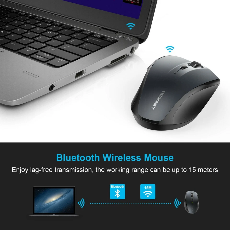 TeckNet Wireless Cordless Mouse USB Optical Scroll 2.4GHz For PC Laptop Computer - Image 2 of 4