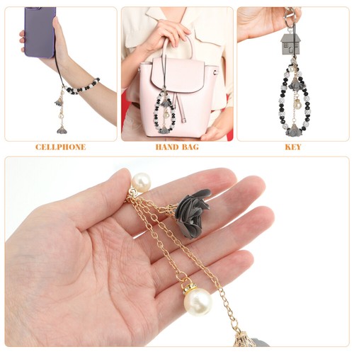 Crystal Flower Pendant Beaded Phone Strap Cell Wrist - 第 7/12 張圖片