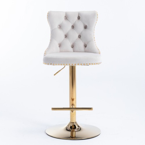 AADEN Lorah 2x Height Adjustable Swivel Bar Stool Velvet Stud Golden Base Chairs - Picture 40 of 48